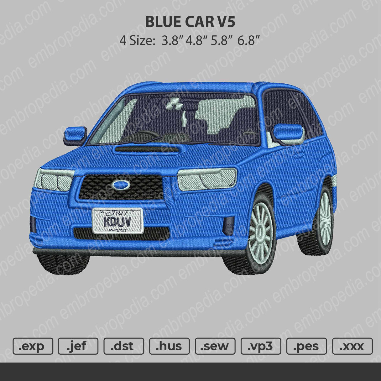 Blue Car V5 Embroidery Design File