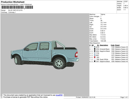 Blue Car Embroidery File 4 size