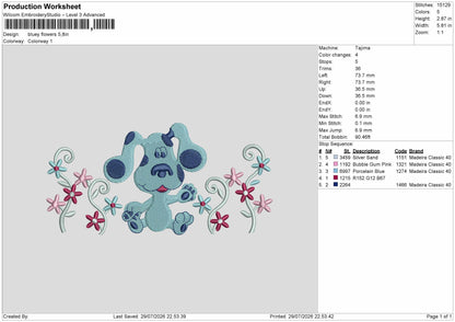 Dog Flowers Embroidery Machine Design File 6 sizes