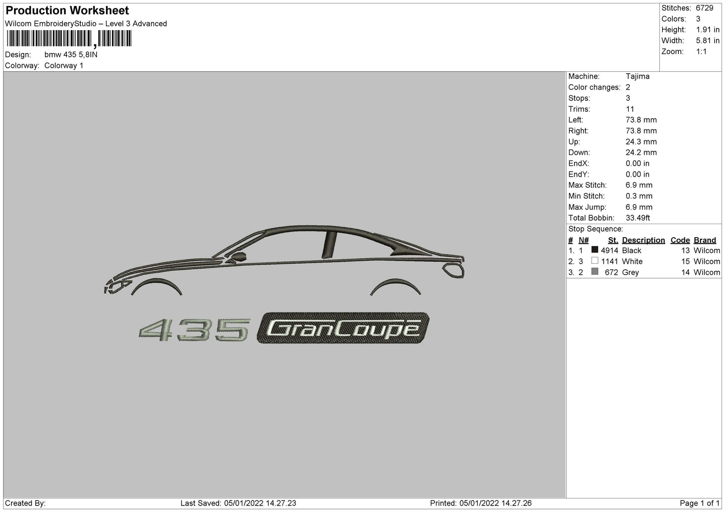 BMW 435 Embroidery File 4 size