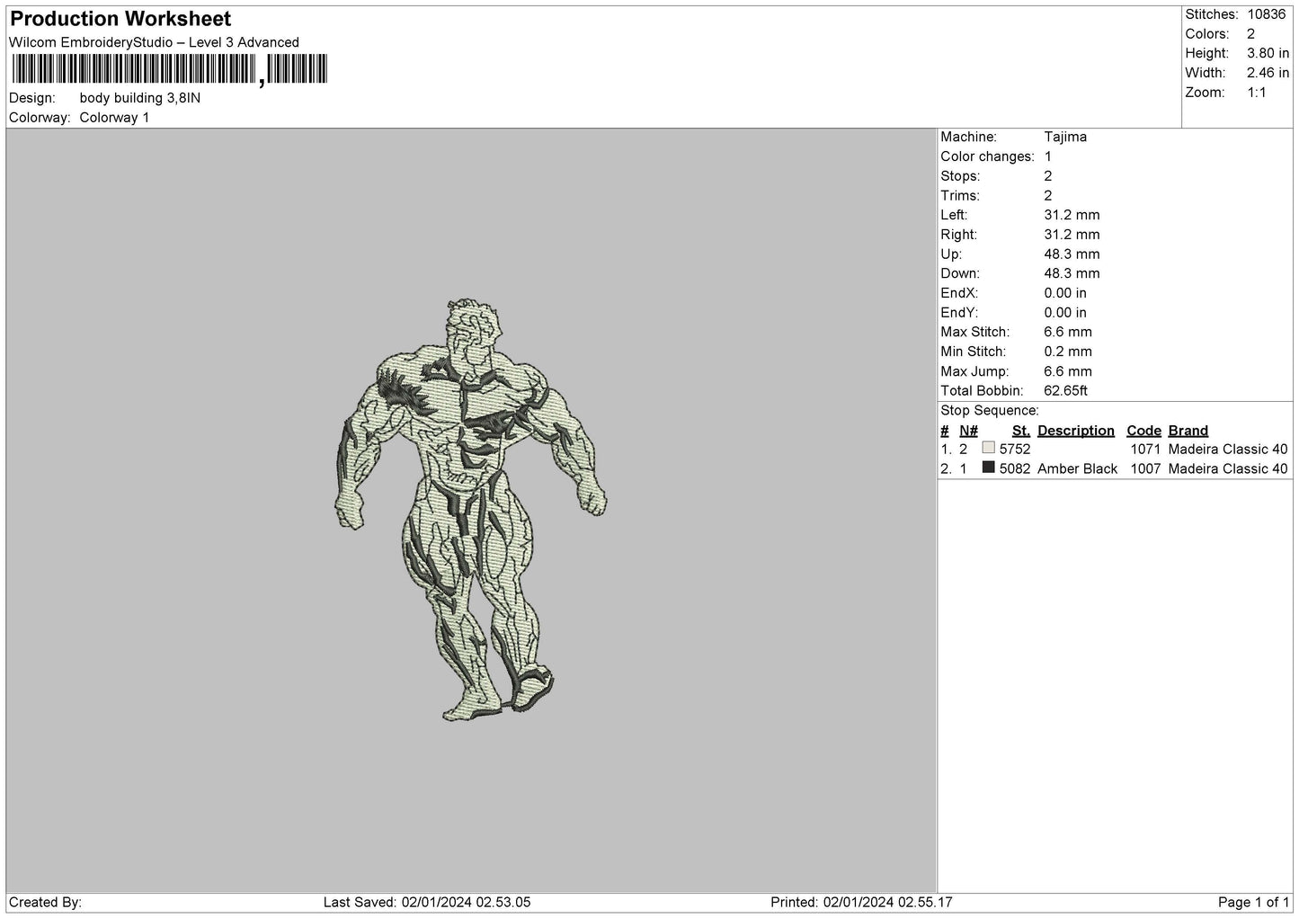 Body Building Embroidery Design File 6 sizes