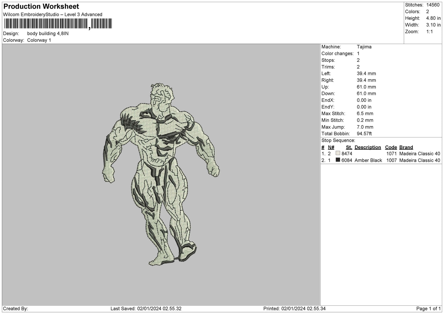 Body Building Embroidery Design File 6 sizes