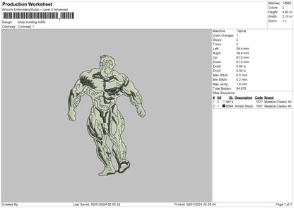 Body Building Embroidery Design File 6 sizes