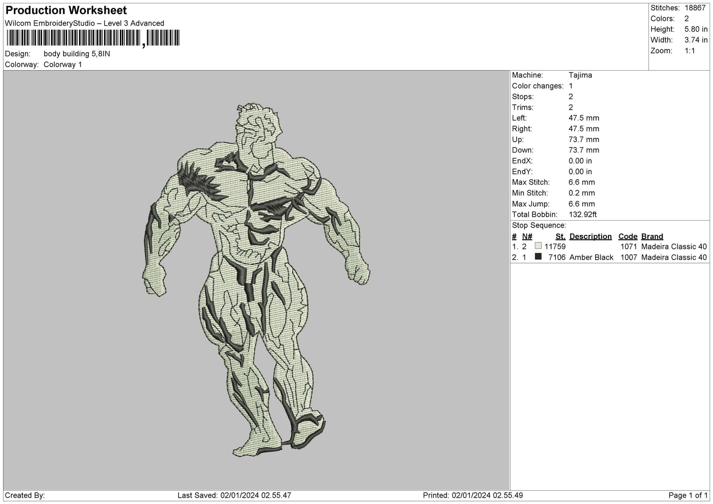 Body Building Embroidery Design File 6 sizes