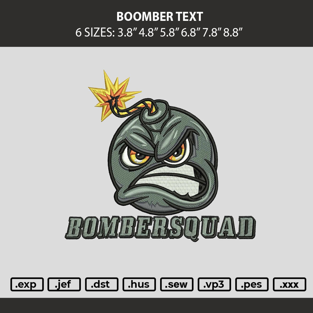 Boomber Text Embroidery Machine Design File 6 sizes