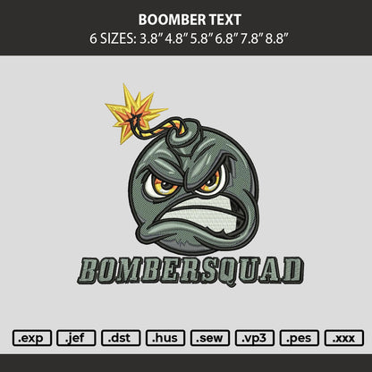 Boomber Text Embroidery Machine Design File 6 sizes