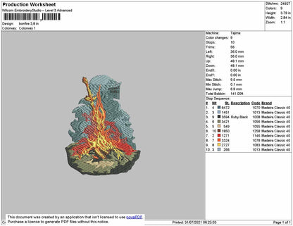 BONFIRE Embroidery Machine Design