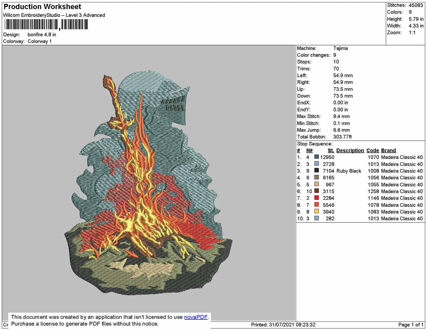 BONFIRE Embroidery Machine Design