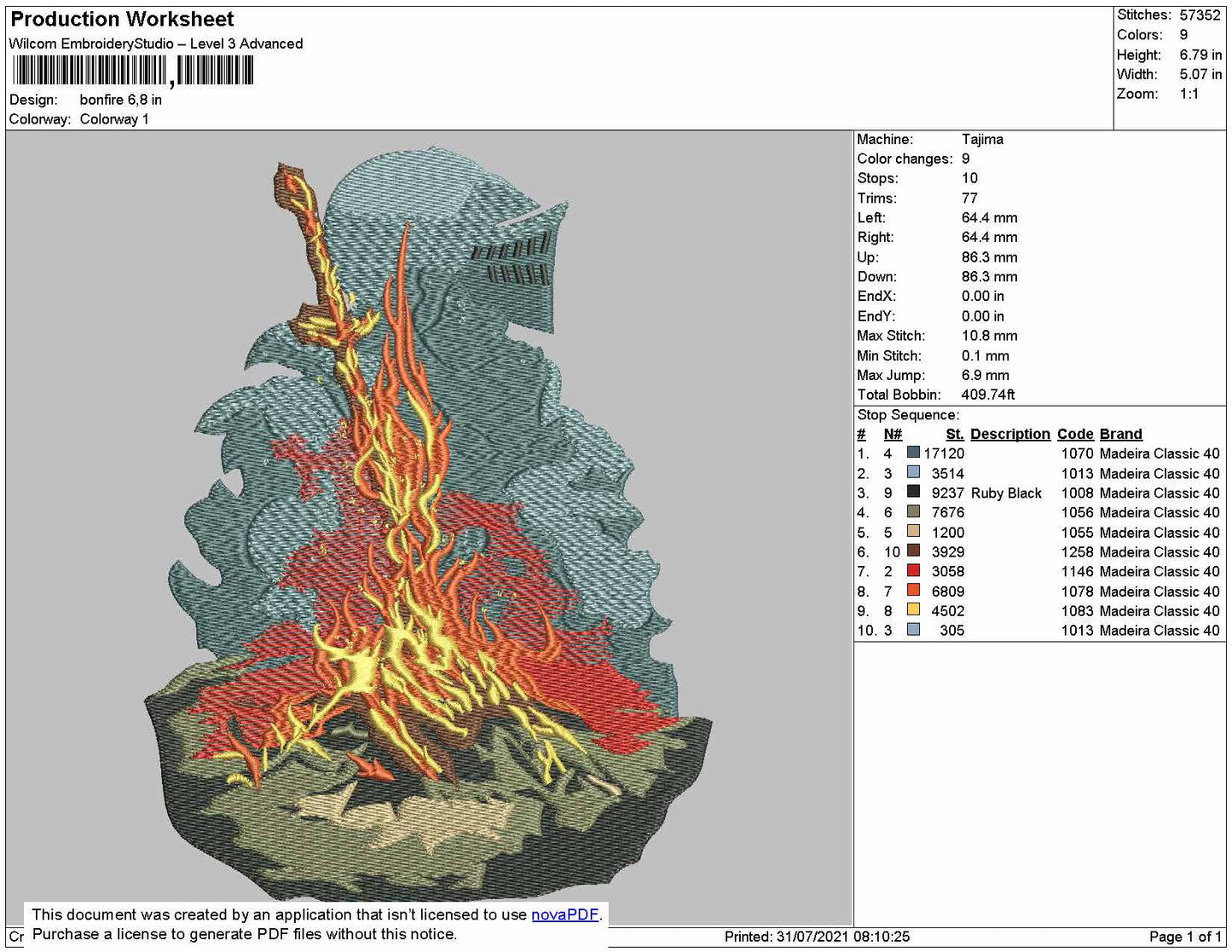 BONFIRE Embroidery Machine Design