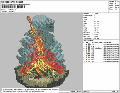 BONFIRE Embroidery Machine Design