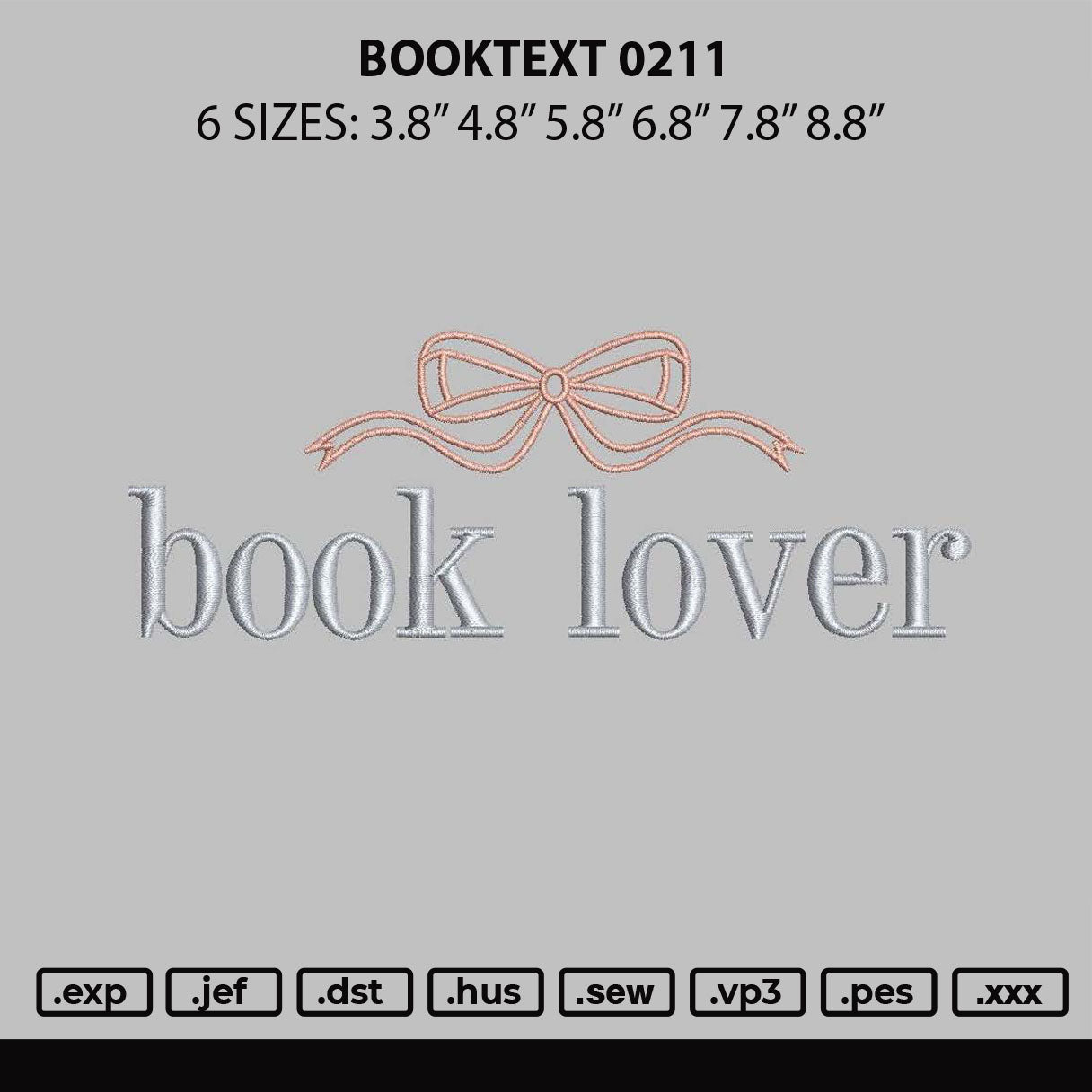 Booktext 0211 Embroidery File 6 sizes