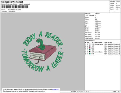 Book Motto Embroidery File 4 size