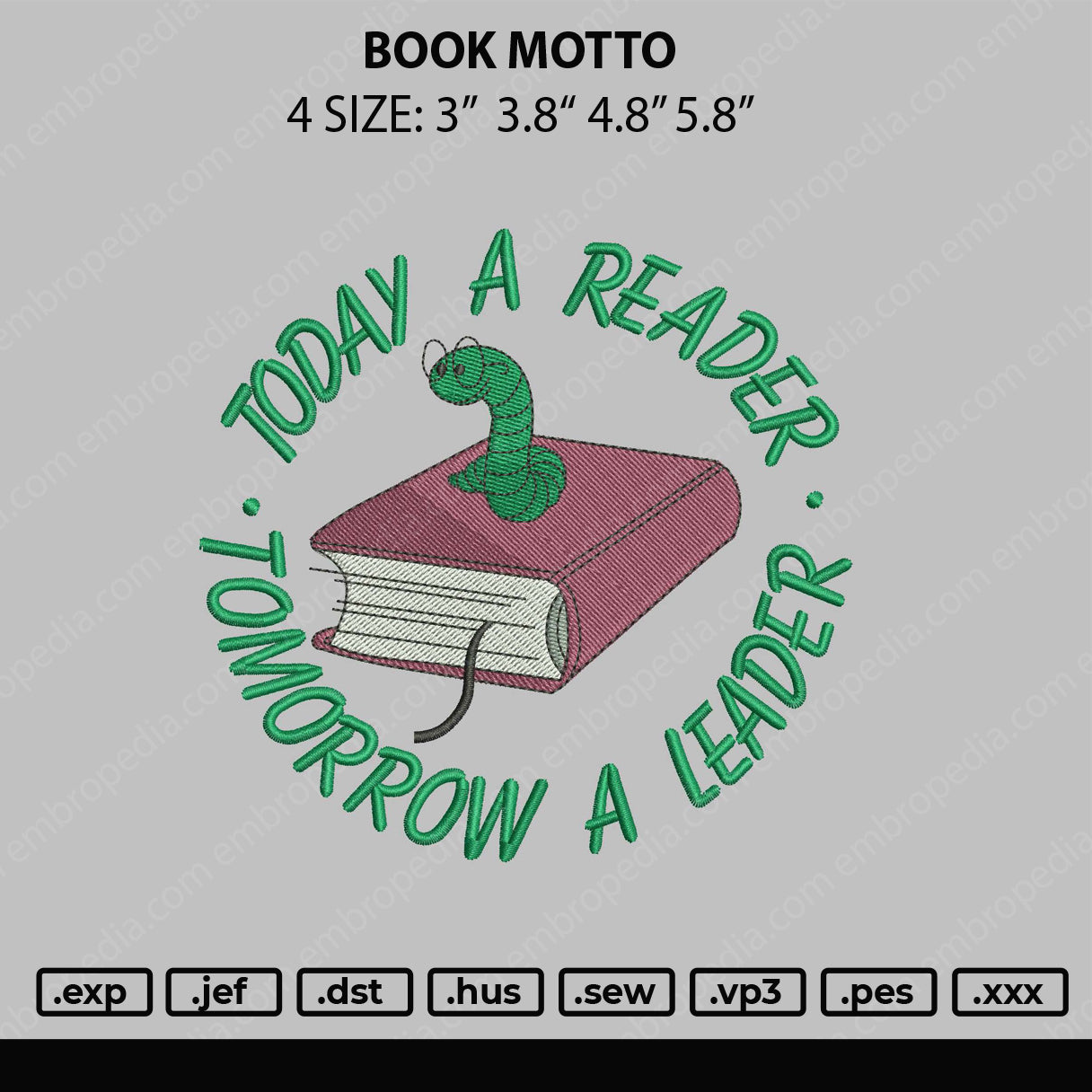 Book Motto Embroidery File 4 size
