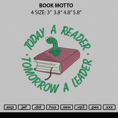 Book Motto Embroidery File 4 size