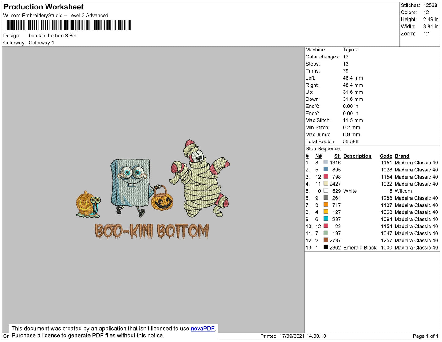 Boo Kini Bottom Embroidery File 4 size