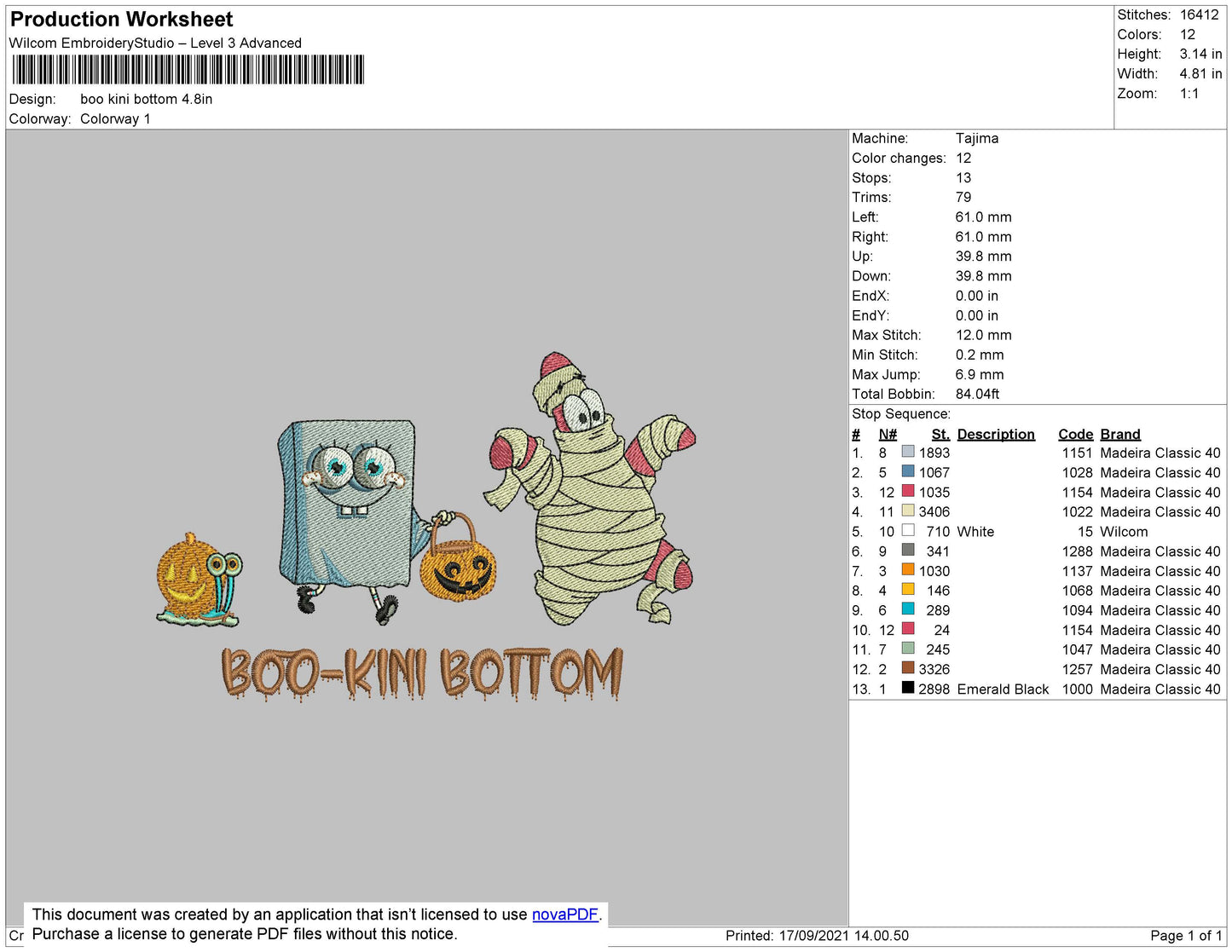 Boo Kini Bottom Embroidery File 4 size