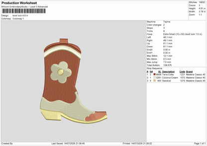Boot Icon Embroidery Machine Design File 6 sizes