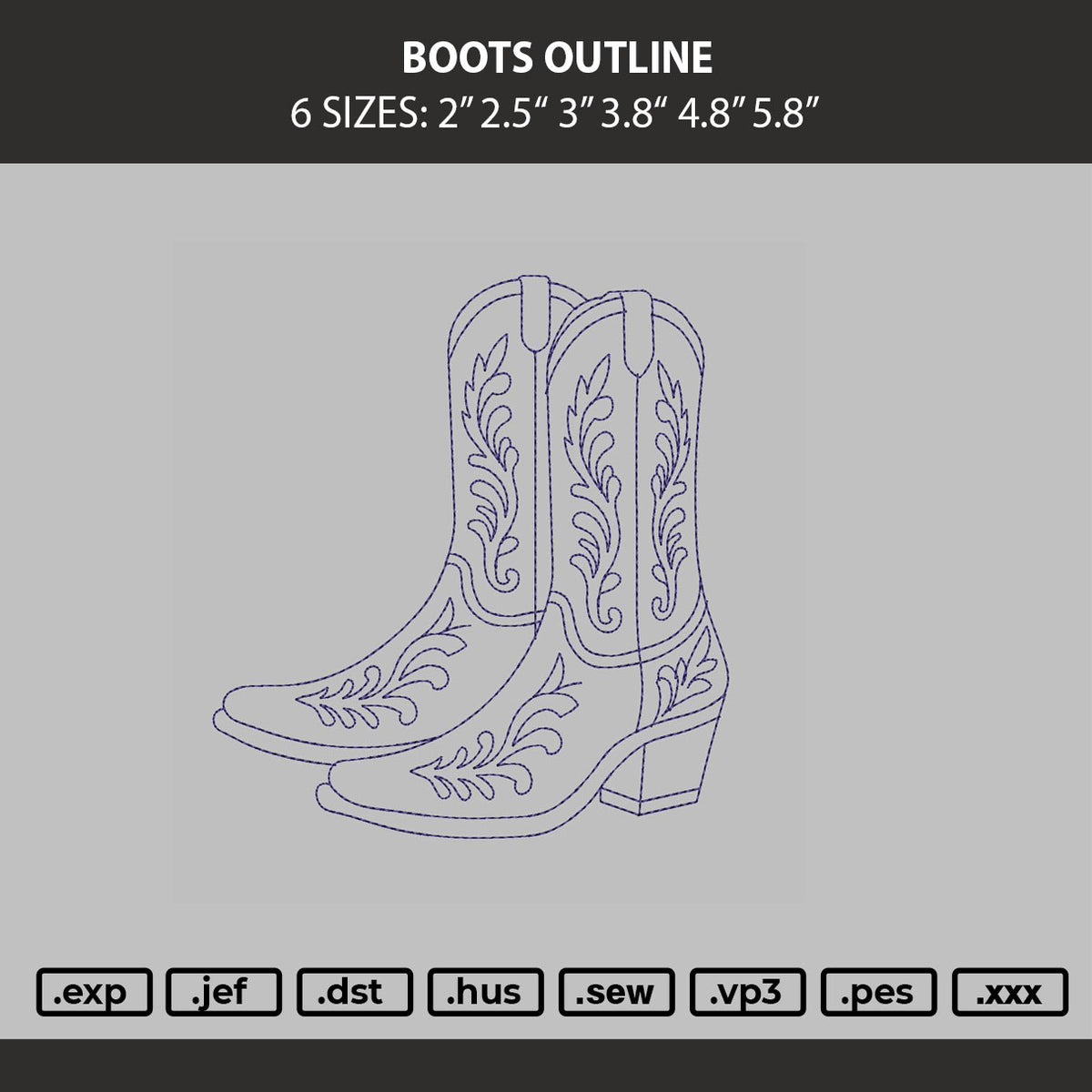 Boots Outline Embroidery Machine Design File 6 sizes