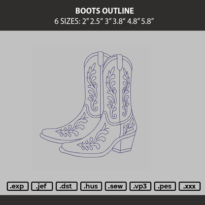 Boots Outline Embroidery Machine Design File 6 sizes