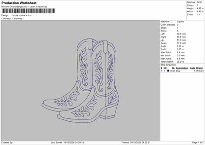Boots Outline Embroidery Machine Design File 6 sizes