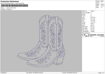 Boots Outline Embroidery Machine Design File 6 sizes