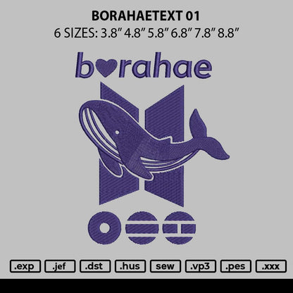Borahaetext 01 Embroidery File 6 sizes