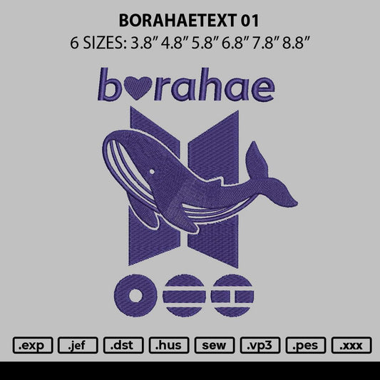 Borahaetext 01 Embroidery File 6 sizes