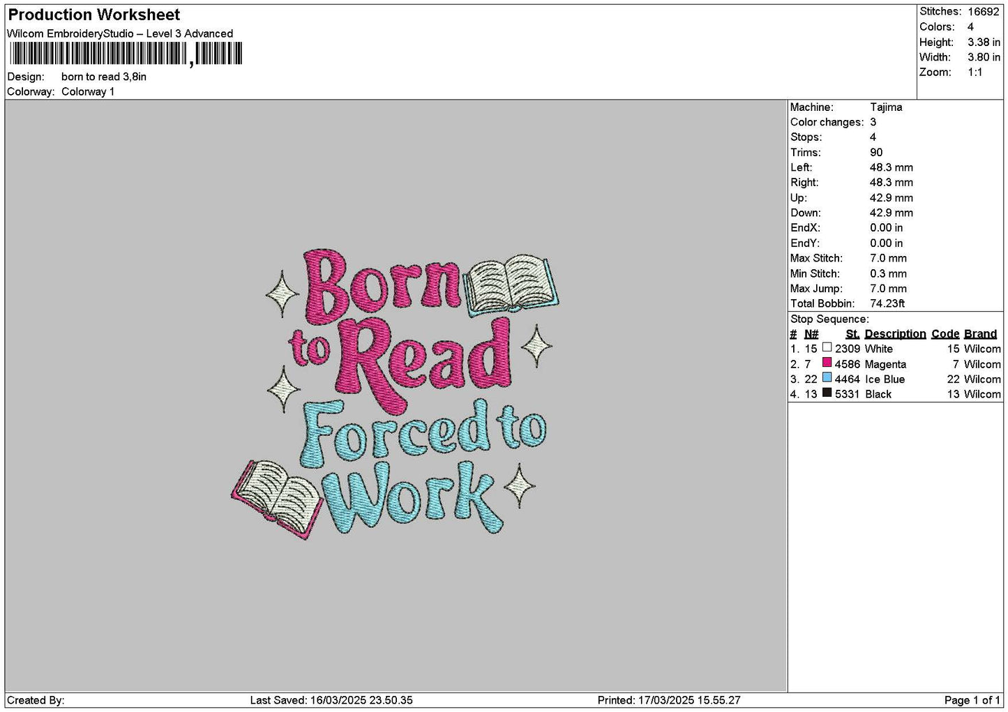 Borntext 1703 Embroidery File 6 sizes