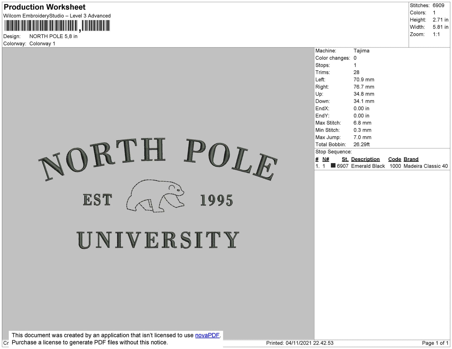 North Pole Embroidery File 4 size