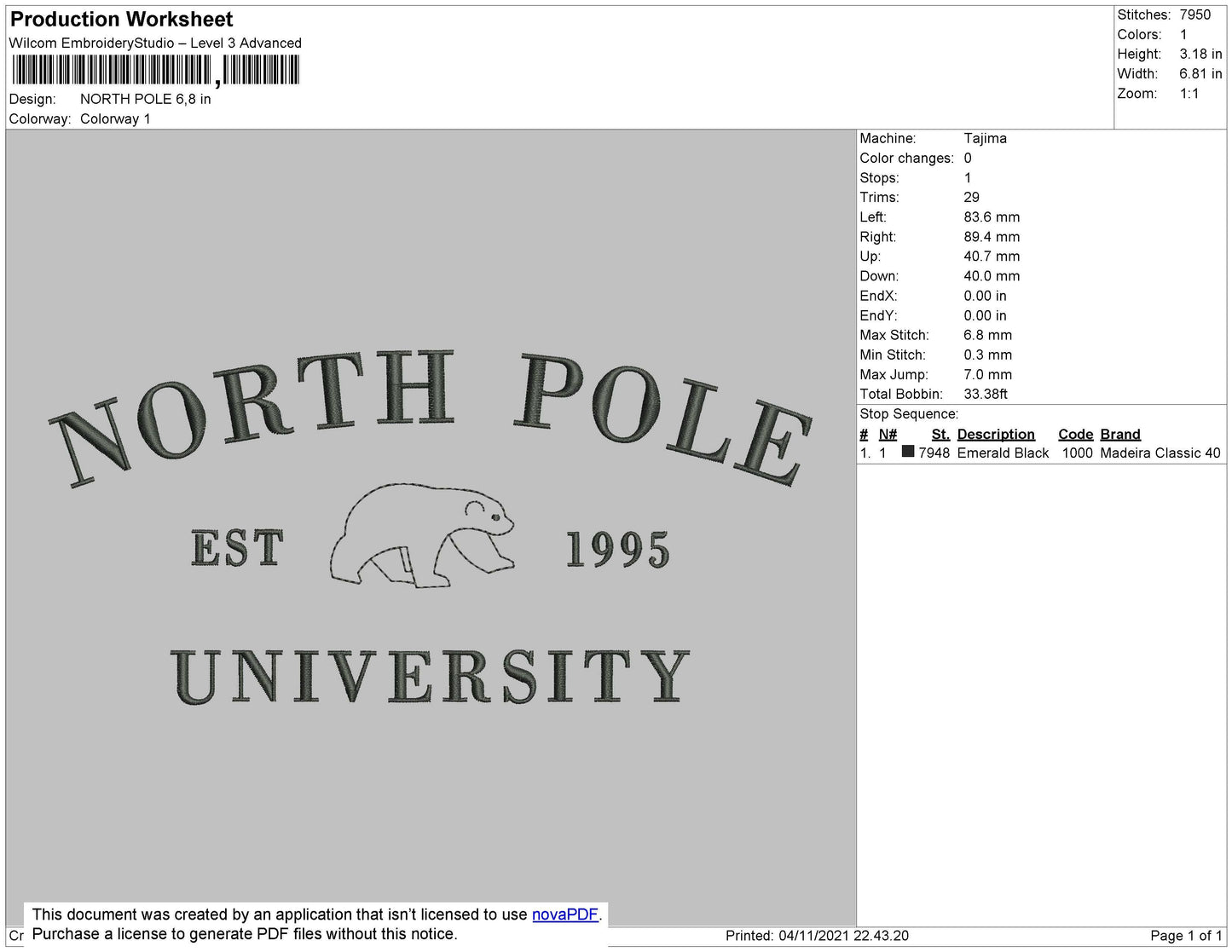North Pole Embroidery File 4 size