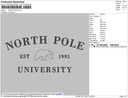 North Pole Embroidery File 4 size