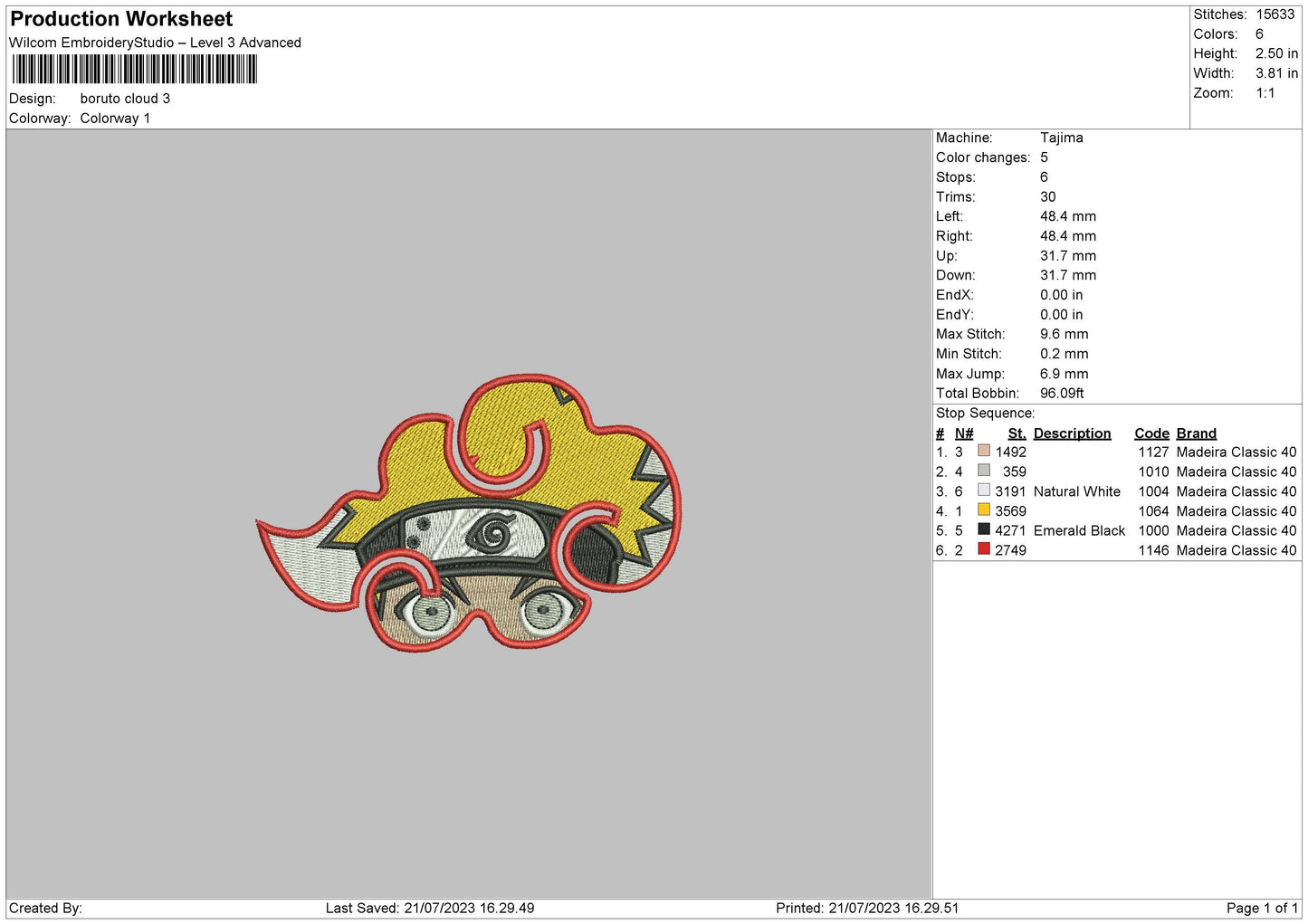 Boruto Cloud Embroidery File 6 sizes
