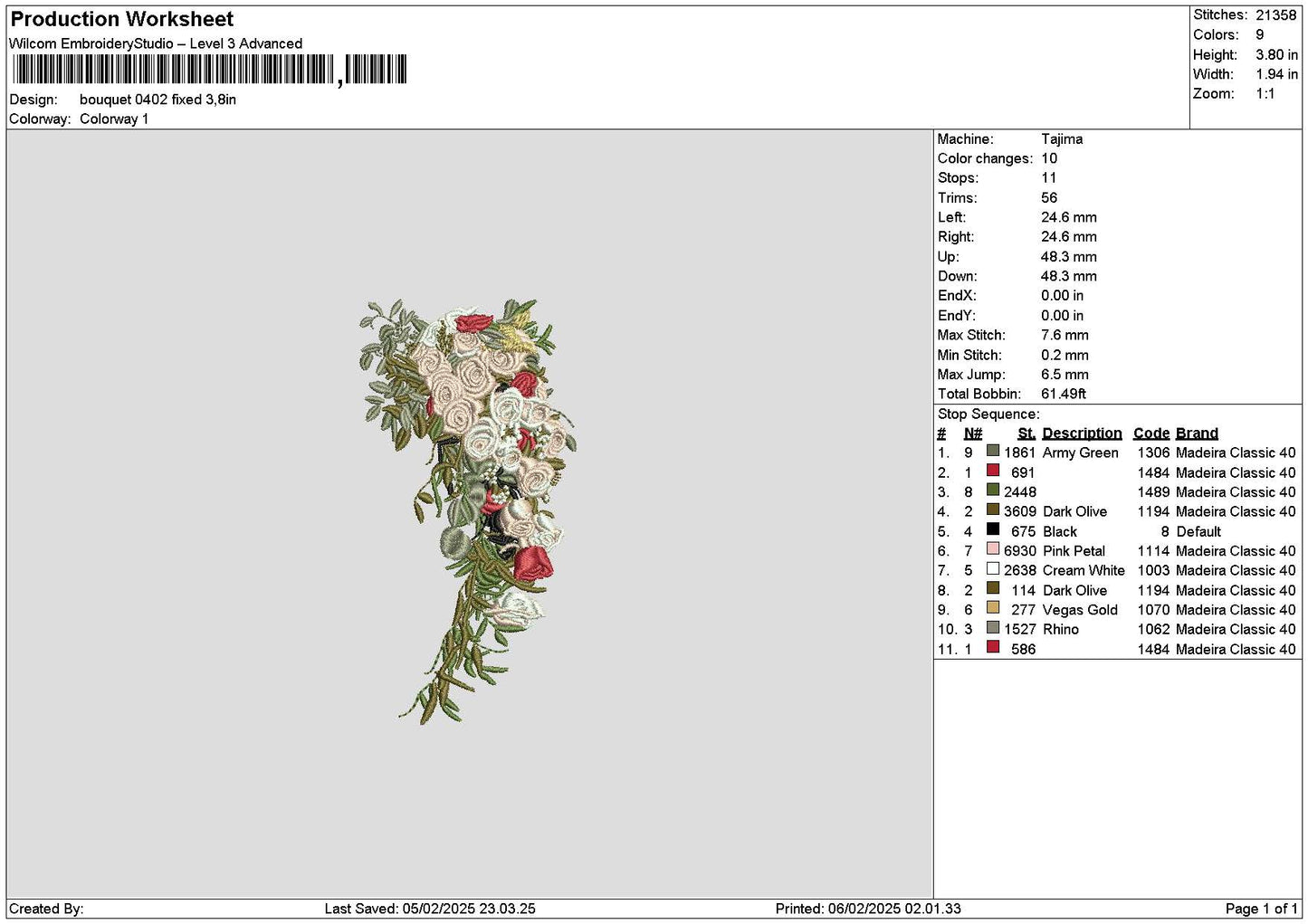 Bouquete 0402 Embroidery File 6 sizes