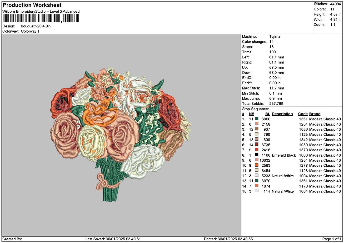 Bouquete V20 Embroidery File 6 sizes