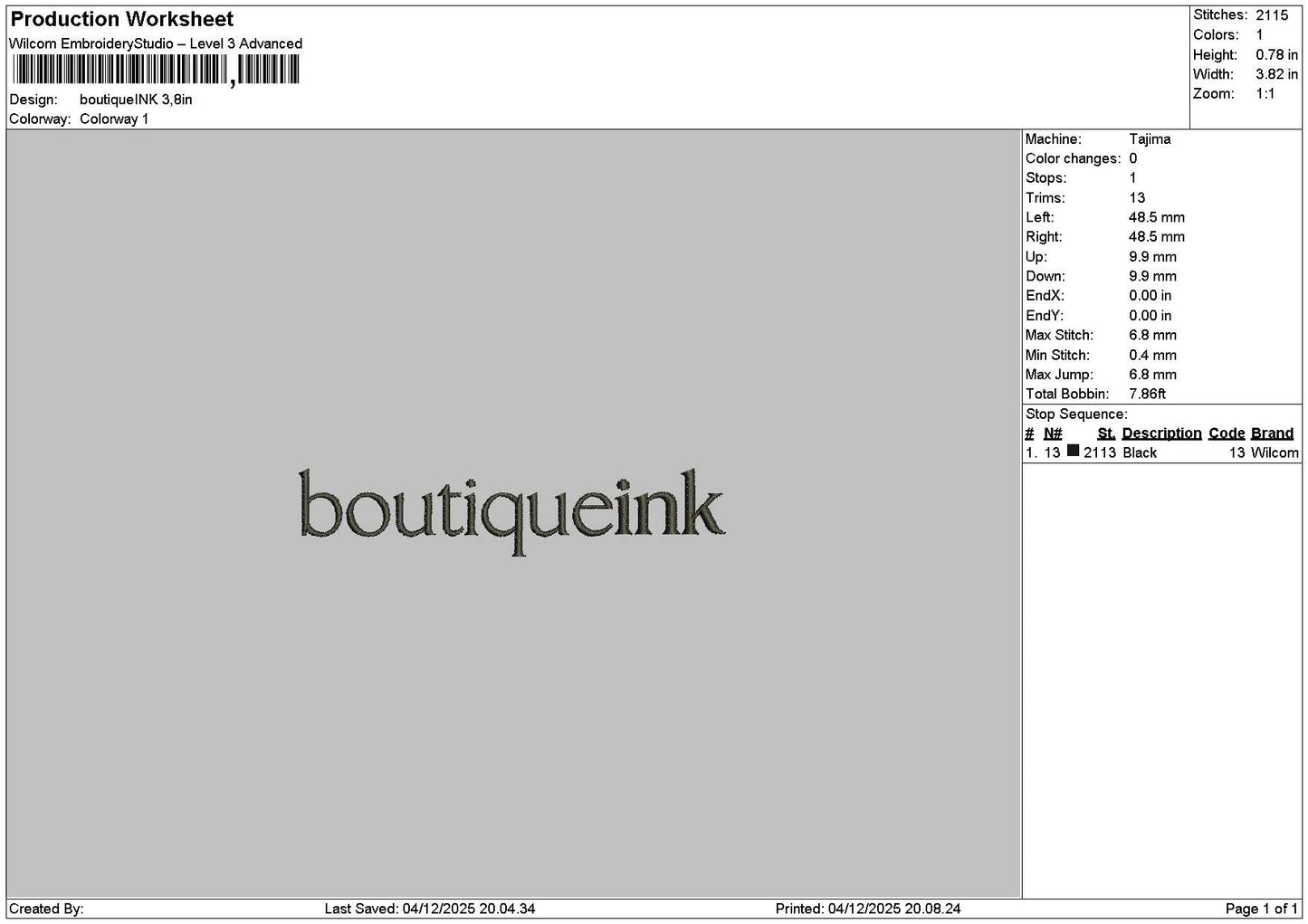 Boutiquetext 0412 Embroidery File 6 sizes