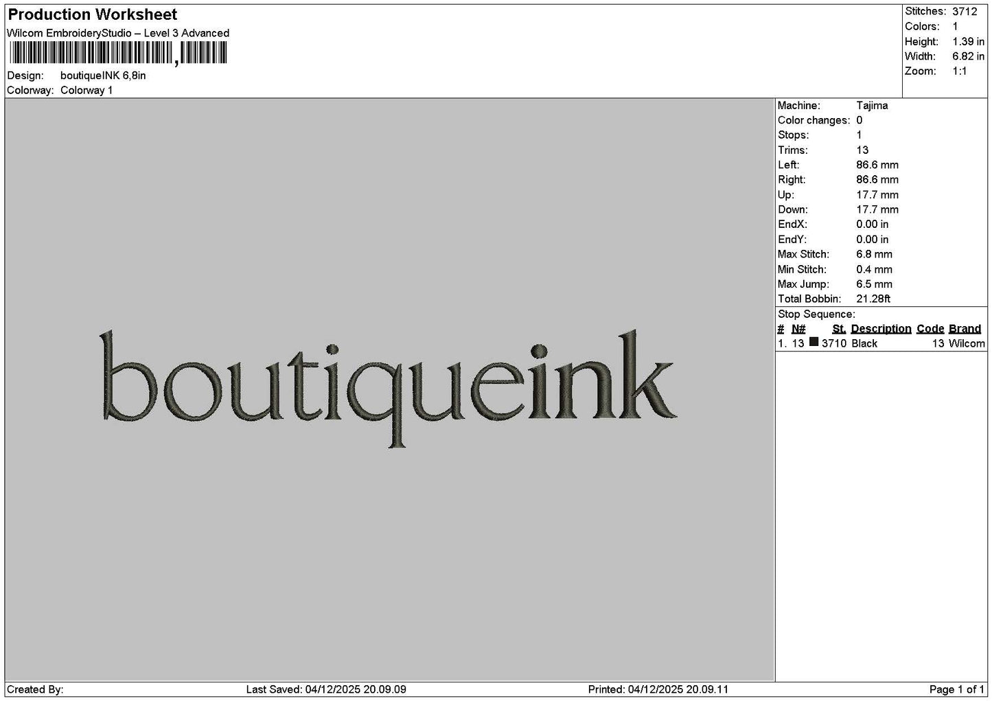 Boutiquetext 0412 Embroidery File 6 sizes