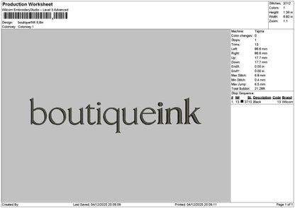 Boutiquetext 0412 Embroidery File 6 sizes
