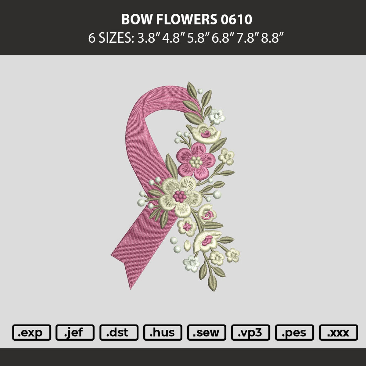 Bow Flowers 0610 Embroidery Machine Design File 6 sizes