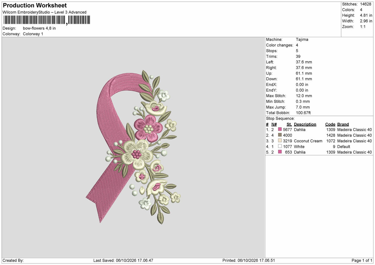 Bow Flowers 0610 Embroidery Machine Design File 6 sizes