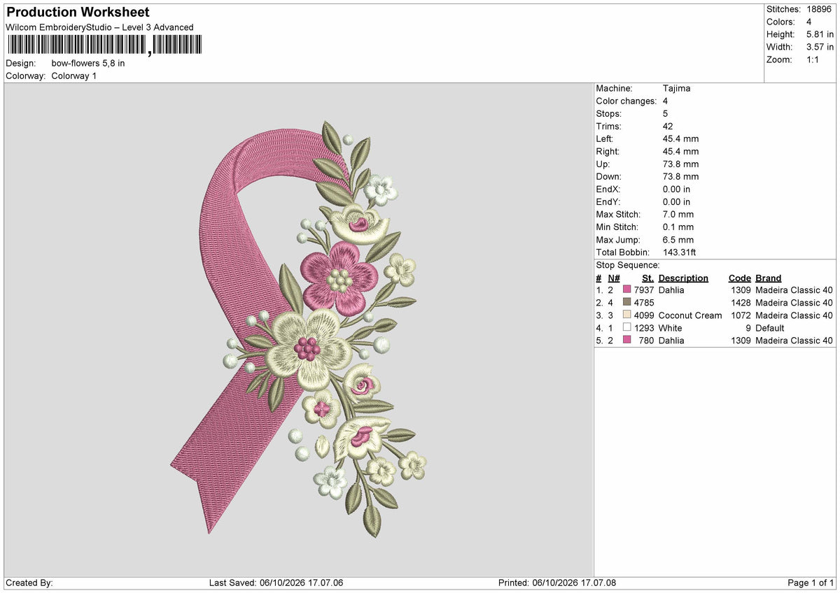 Bow Flowers 0610 Embroidery Machine Design File 6 sizes