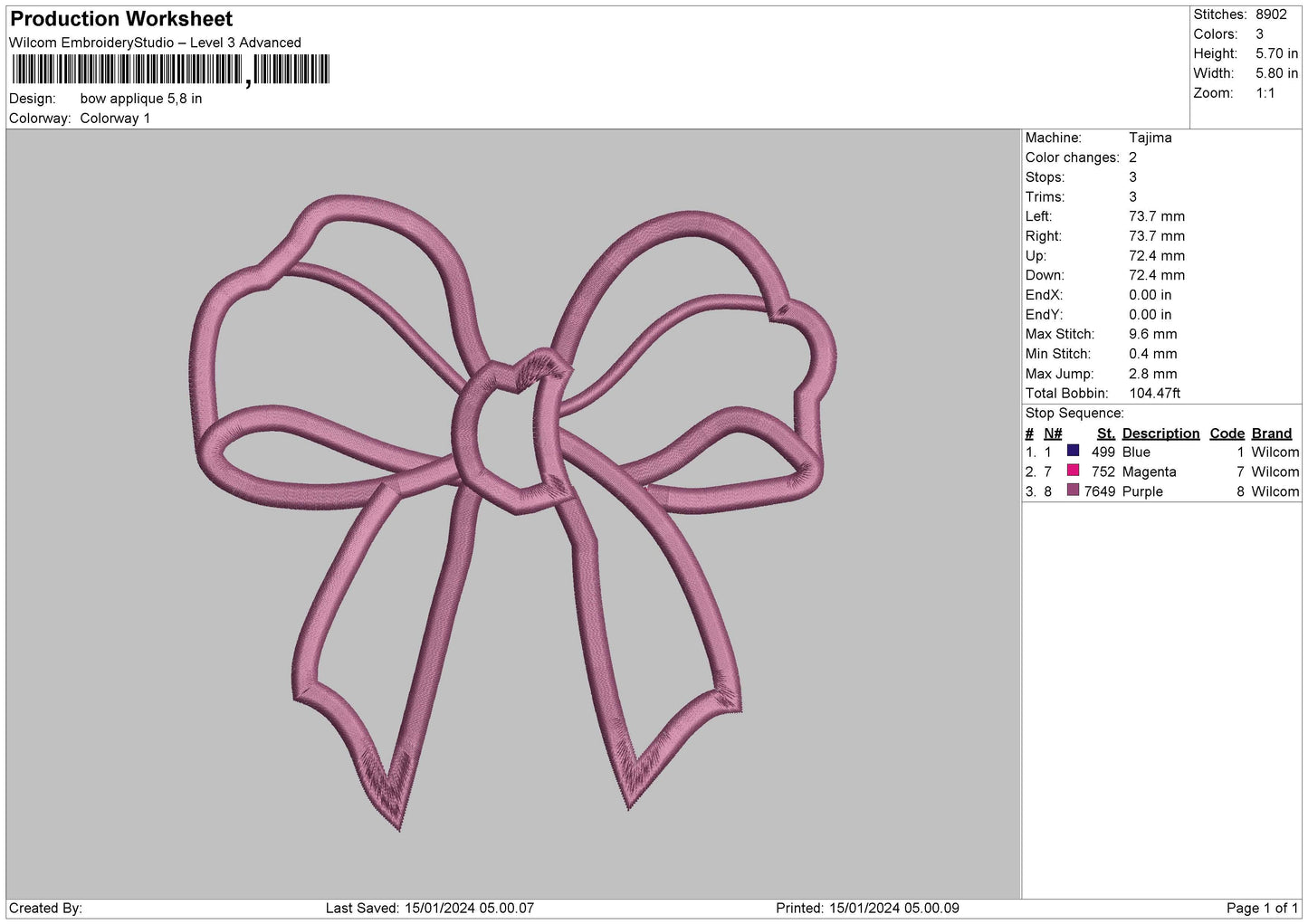 Bow Applique Embroidery File 6 sizes