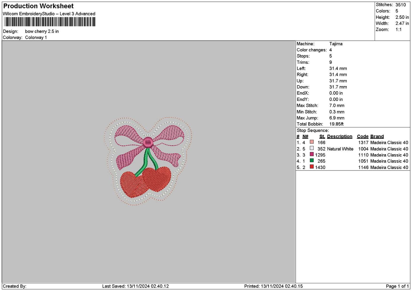 Little Cherry Embroidery File 6 sizes