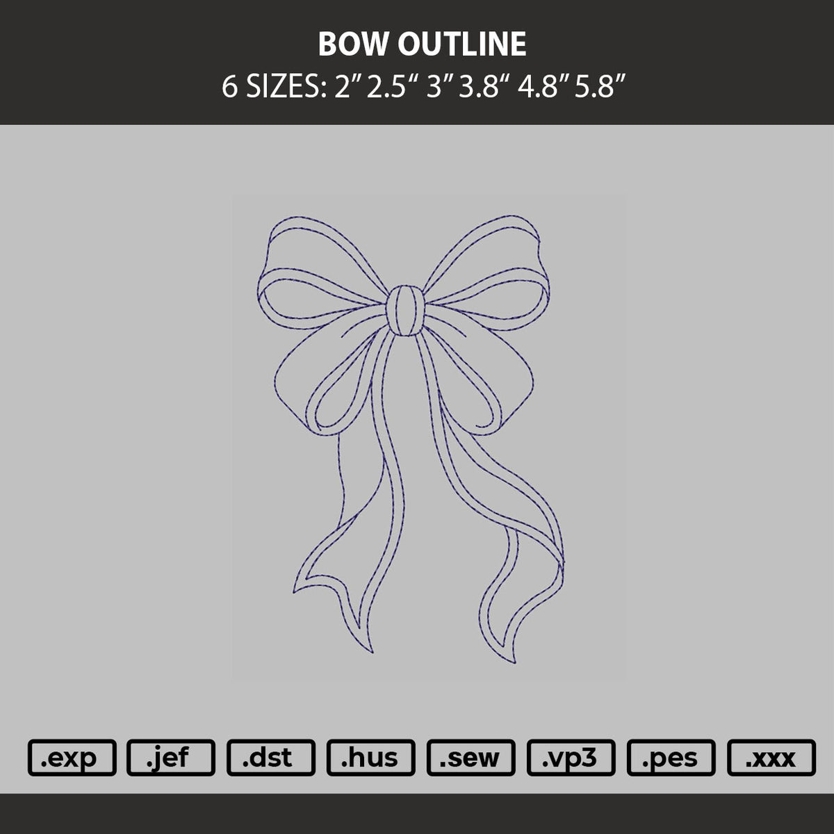 Bow Outline Embroidery Machine Design File 6 sizes
