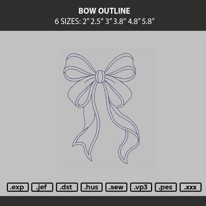 Bow Outline Embroidery Machine Design File 6 sizes