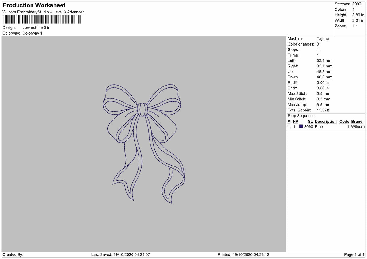 Bow Outline Embroidery Machine Design File 6 sizes