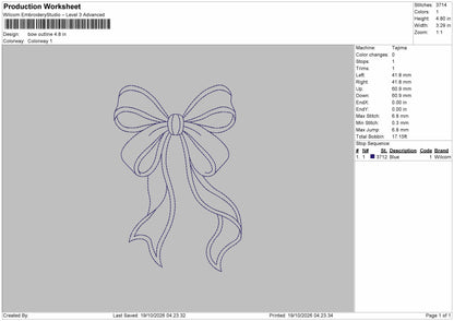 Bow Outline Embroidery Machine Design File 6 sizes