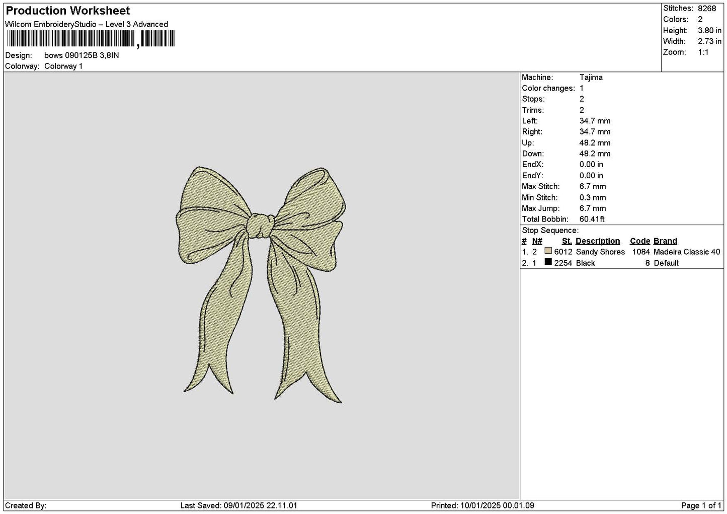 Bows 0901b Embroidery File 6 sizes