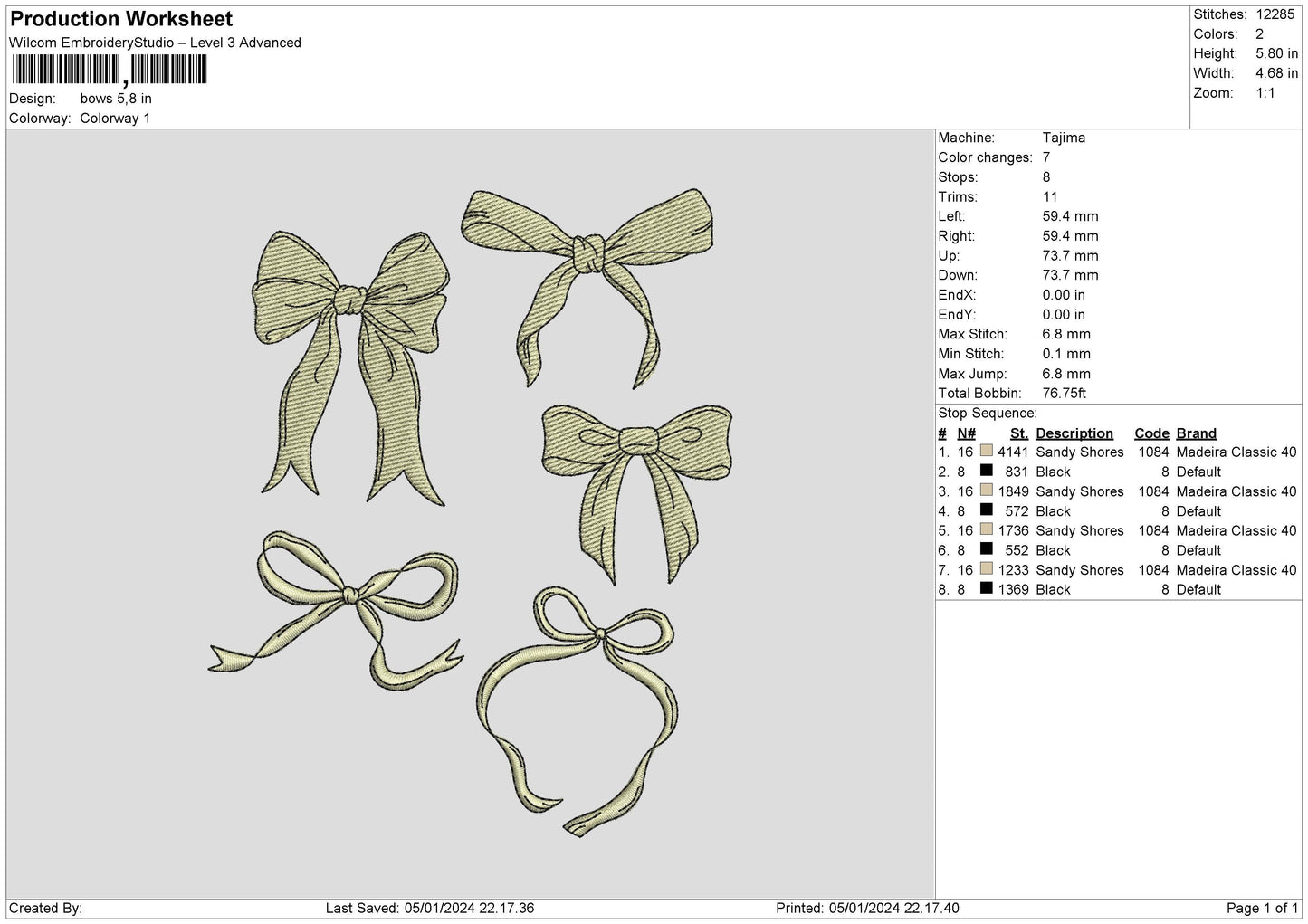 Bows Embroidery File 6 sizes