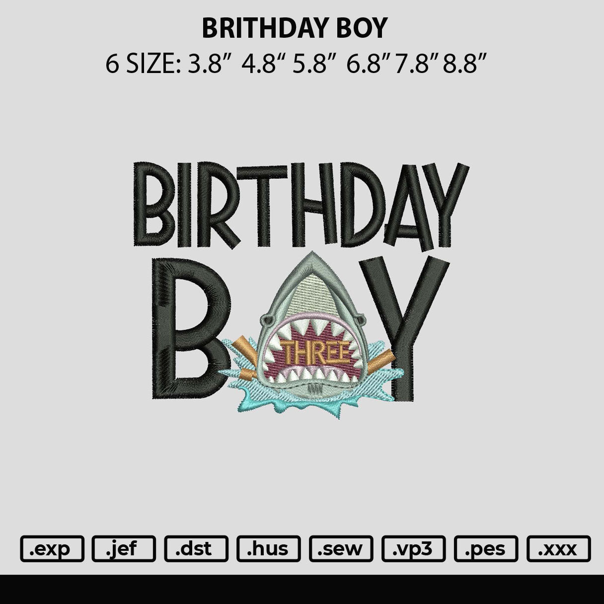 Brithday Boy Embroidery Design File 6 sizes