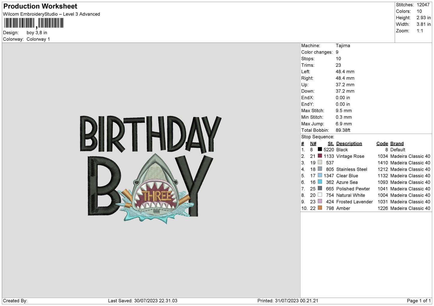 Brithday Boy Embroidery Design File 6 sizes